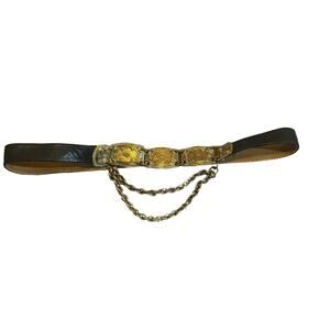 Vintage LEATHEROCK USA Leather Metal Chain Artsy Boho Hip Belt 34"